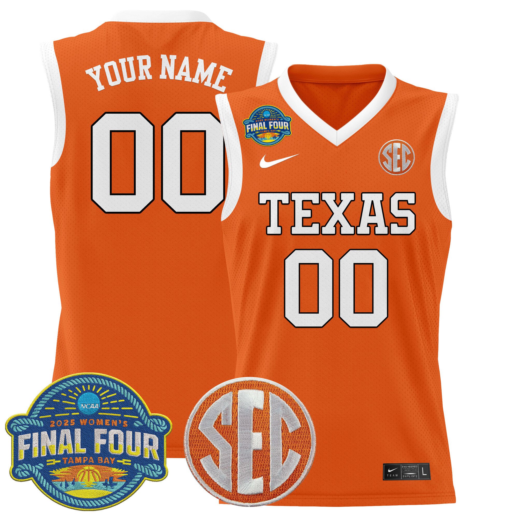 Men Texas Longhorns Orange 2025 Nike Final Four Patch Lightweight Basketball Custom NCAA Jersey-0